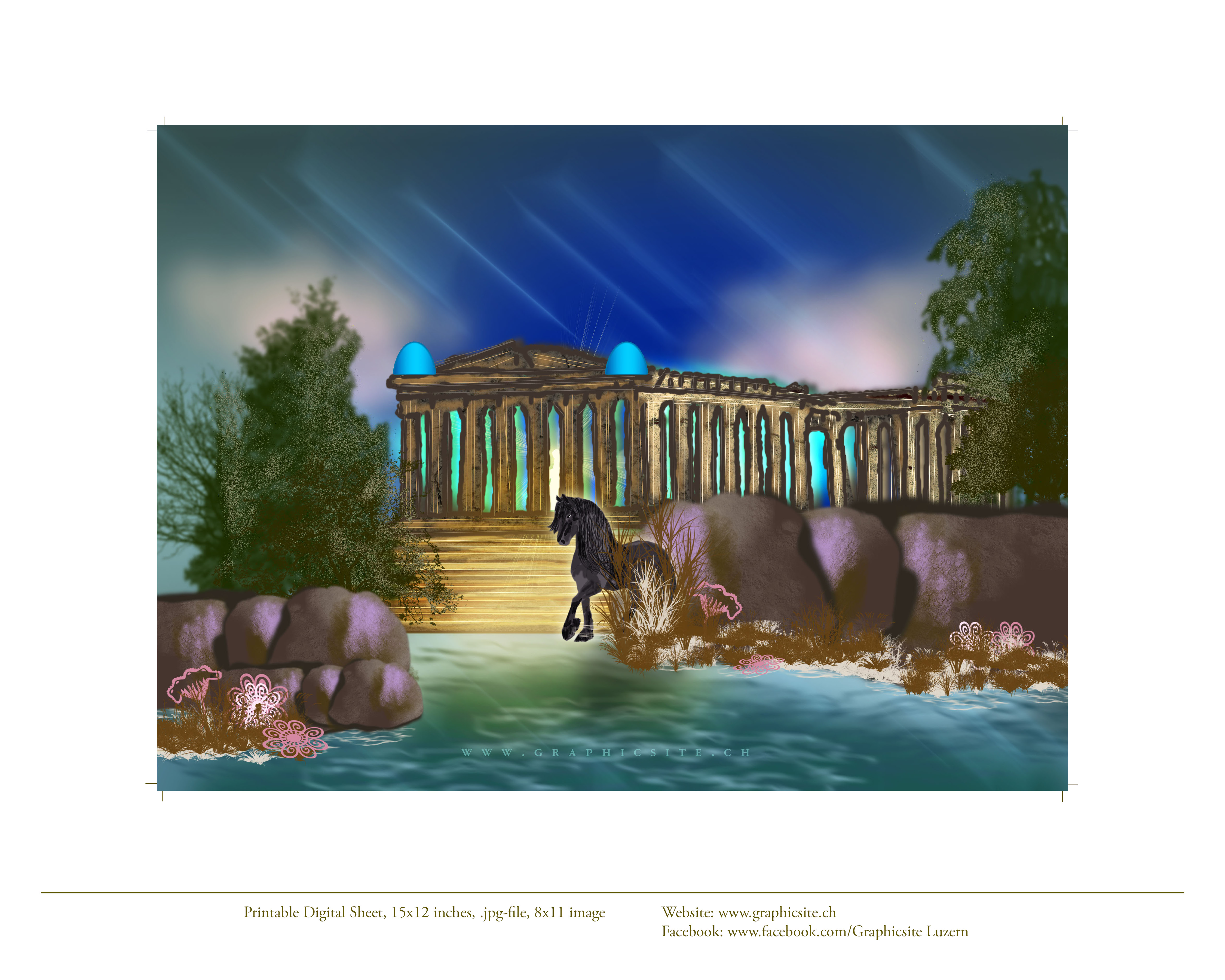 Printable Digital Image - 8 x 11 inches - Akropolis, Greece, Digital, Painting, Graphic Design,